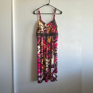 New Directions Multicolor  Beaded Waist Patterned Mini Dress